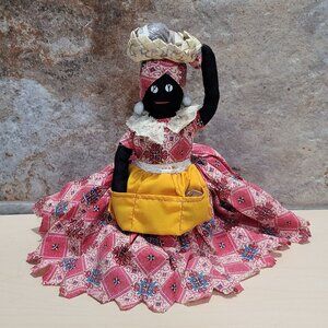 Vintage Grenada Cloth Doll Traditional Dress Spice Head Basket Spice